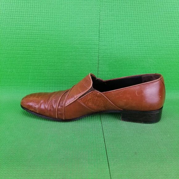 ✅Maseratti Embossed Croc Pattern Brown Leather Loafers Mens 9.5 Slip Dress Shoes main image 6